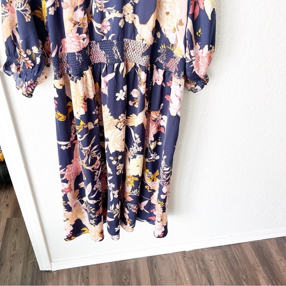 Terra & Sky Dress Women's 2X Blue Bird Floral Print Peasant Maxi - Picture 4 of 8